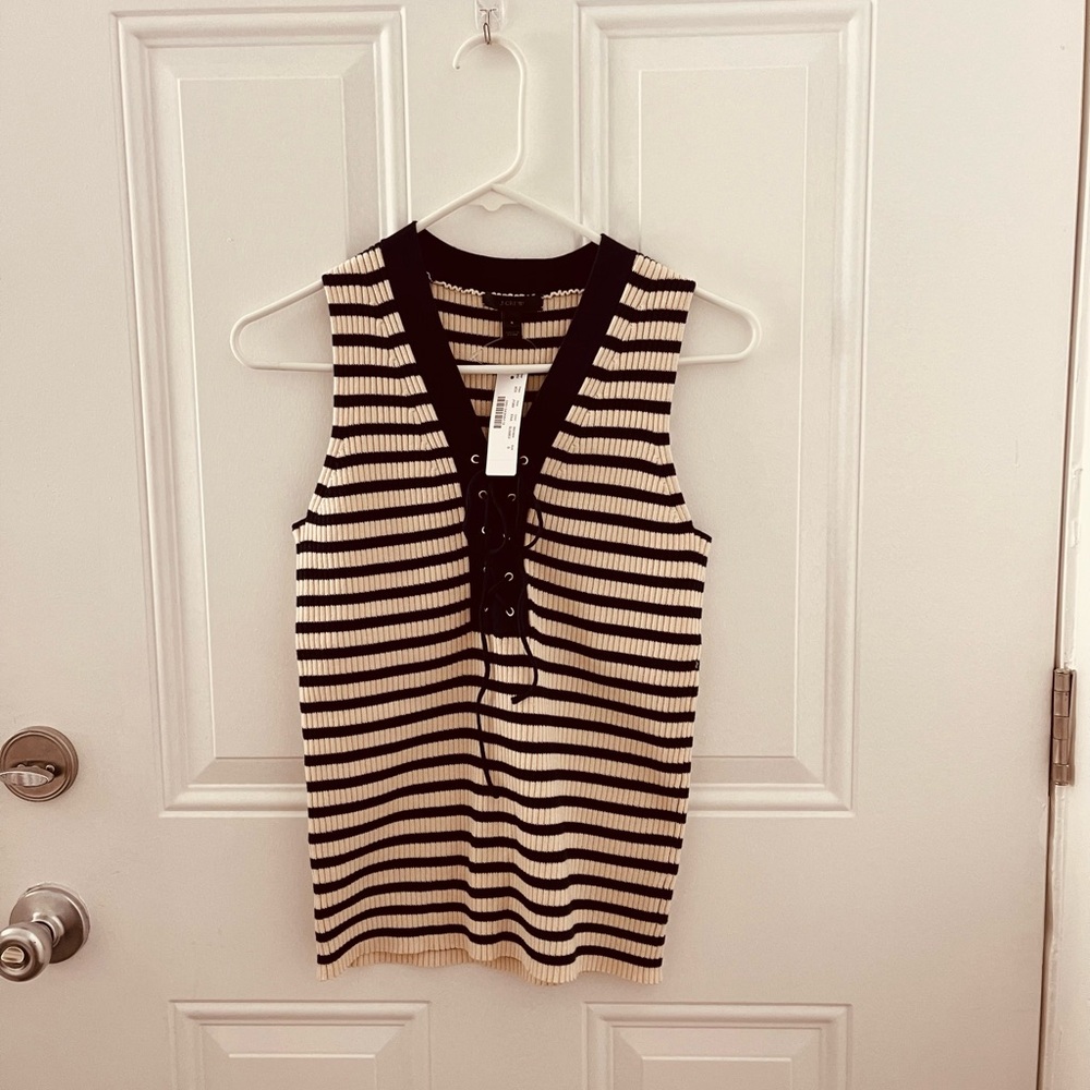 J. Crew Navy and White Striped Lace-Up Tank Top